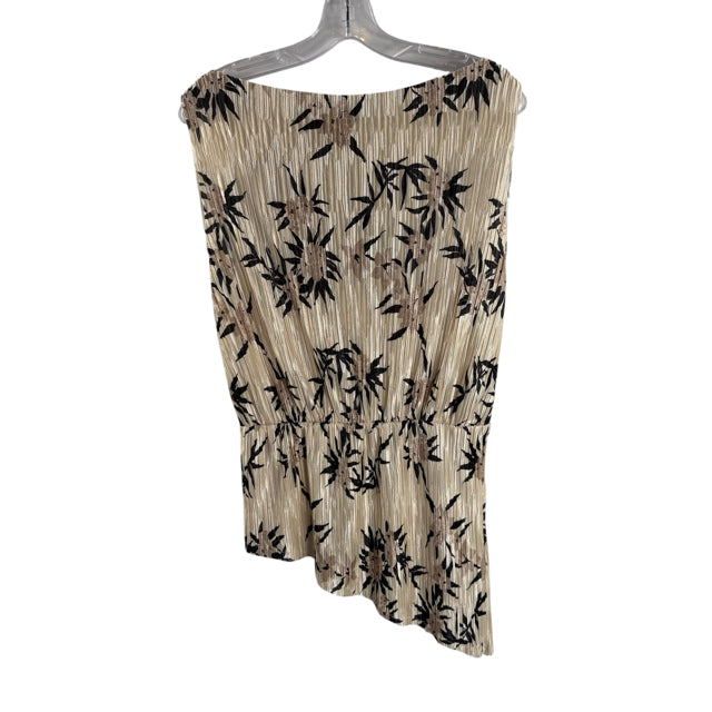 ZARA Size MED Cream/Black Print Sleeveless Mini-Pleats NWT BLOUSE