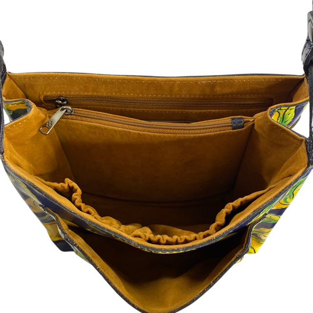 PATRICIA NASH Blue/Yellow Lemon Leather Satchel PURSE