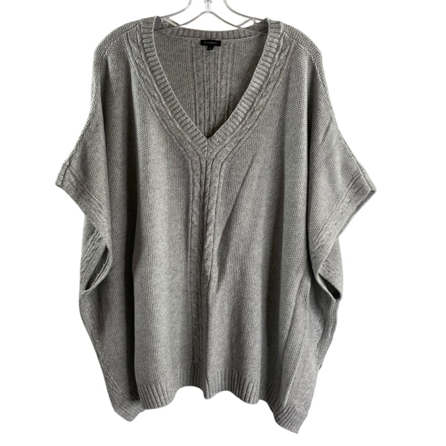 TALBOTS Size LARGE Gray Cable Short Sleeve V-Neck Cotton Blend SWEATER