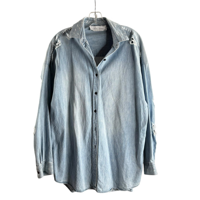 IRO Size SMALL Blue Long Sleeve Distressed BLOUSE