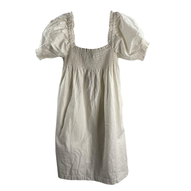 FAHERTY Size MEDIUM Cream Ruched Short Sleeve Linen NWT DRESS