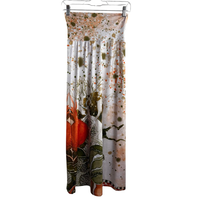 KAZIUKI Size SMALL White/Multi Print Maxi Rayon Blend SKIRT
