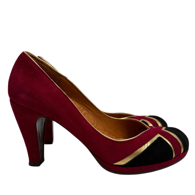 CHIE MIHARA Size 36 1/2 Red/Black/Gold Pump Suede NWOT SHOE