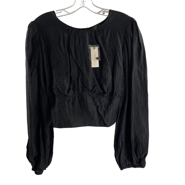 CURRENT AIR Size LARGE Black Tone-On Long Sleeve Crop Lyocell Blend NWT TOP