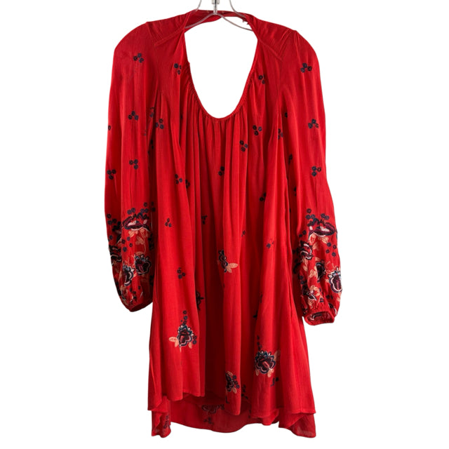 FREE PEOPLE Size SMALL Red Embroidered Peasant/Blossy DRESS