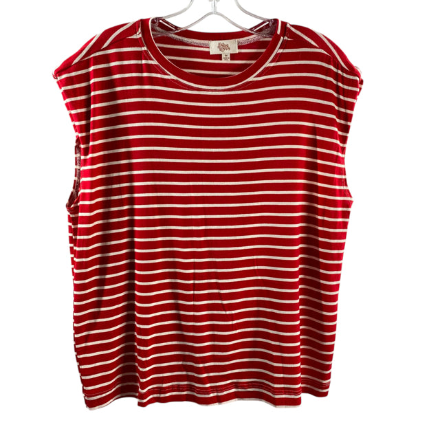 IF SHE LOVES Size MED Red/White Stripe Cap Sleeve Rayon TOP