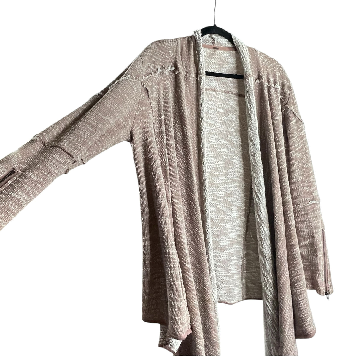 FREE PEOPLE Size MED Brown/Cream Long Sleeve Open Front SWEATER