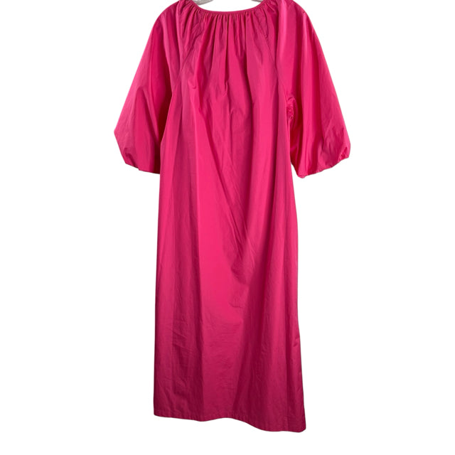 MARY GEORGE Size MEDIUM Hot Pink Button Front 3/4 Sleeve Cotton DRESS