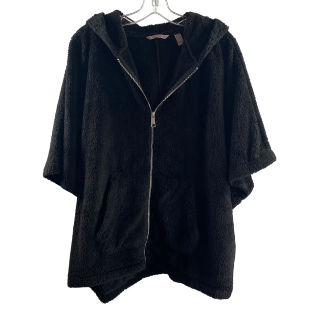 ANYBODY Size XS/S Black Teddy Open Sleeves Zip-Front Polyester SWEATER
