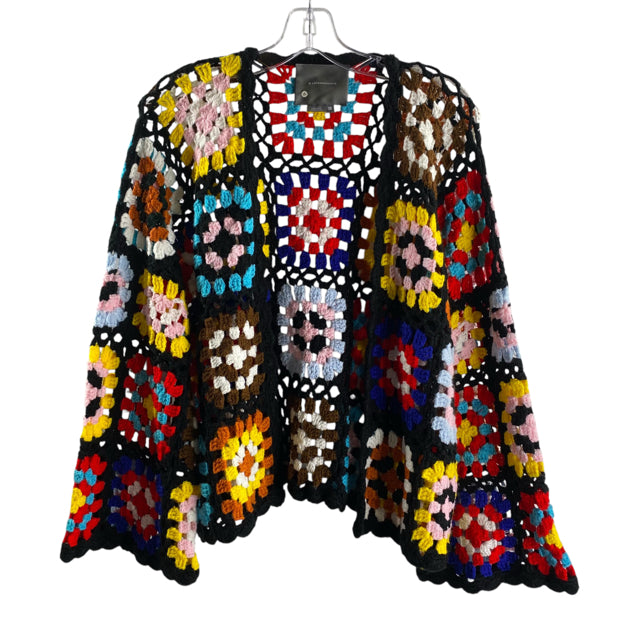 ANTHROPOLOGIE Size ONE SIZE Black/Multi Squares Long Sleeve Open Front SWEATER
