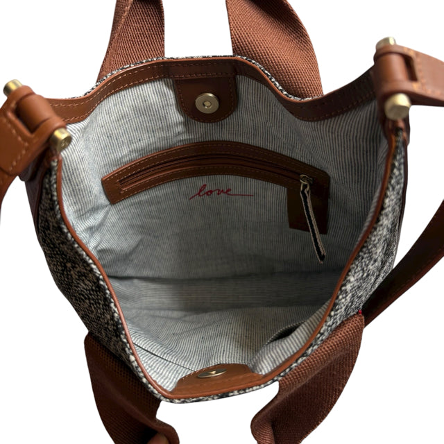 ELLEN DEGENERES Gray/Brown Print Tweed Double Handle NWOT PURSE
