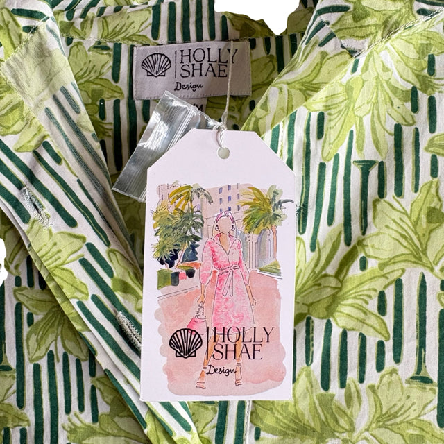 HOLLY SHAE Size X-SMALL/MEDIUM Green Floral/Stripe 3/4 Sleeve Cotton NWT DRESS