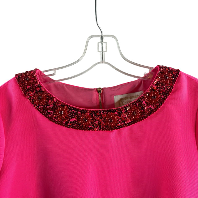 STS Size MEDIUM Hot Pink Sequin Short Sleeve Polyester NWOT DRESS