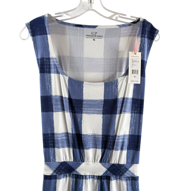 VINEYARD VINES Size X-LARGE White/Blue Plaid Sleeveless Nylon Blend DRESS