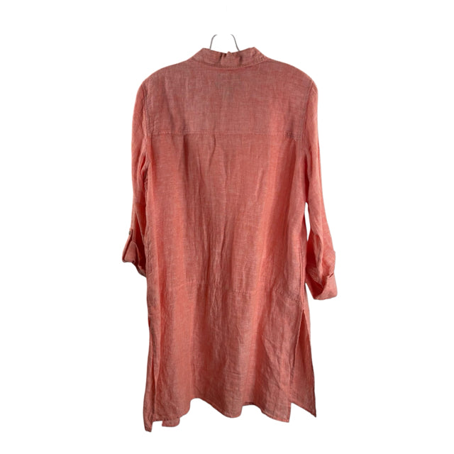TAHARI Size MED Orange Rollup Linen DRESS