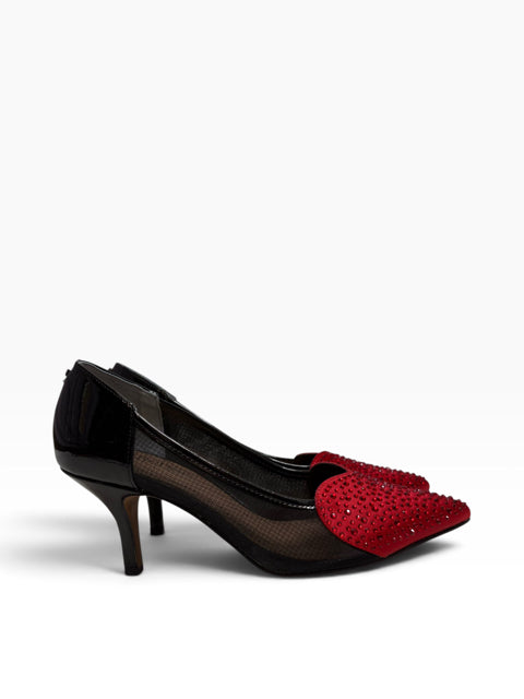 J RENEE Size 7 1/2 Red/Black Evening SHOE