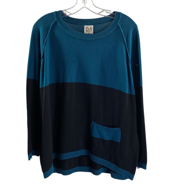 PLANET Size ONE SIZE Black/Teal Colorblock 3/4 Sleeve Oversize SWEATER
