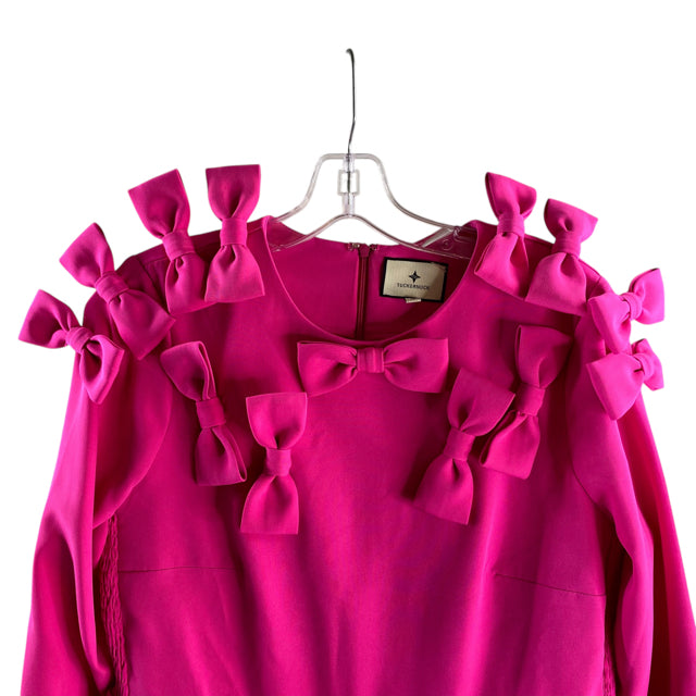 TUCKERNUCK Size MEDIUM Hot Pink Bows 3/4 Sleeve Polyester DRESS