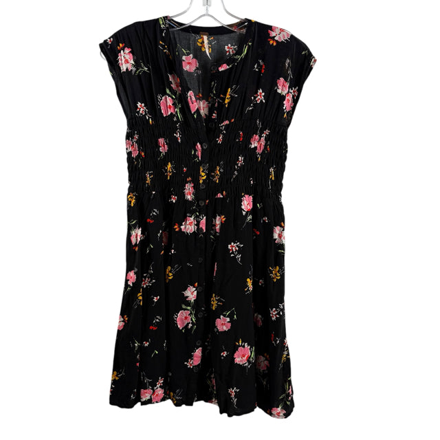 FREE PEOPLE Size SMALL Black/Multi Floral Cap Sleeve Rayon DRESS