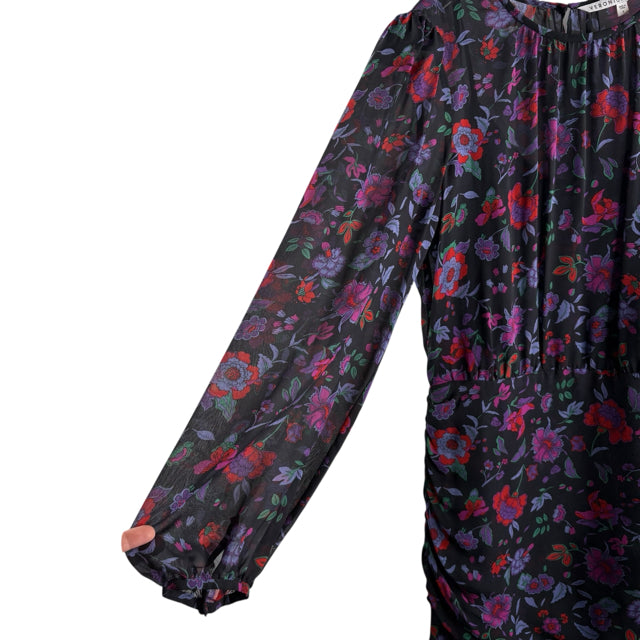 VERONICA BEARD Size 8 Black Floral Long Sleeve Silk DRESS