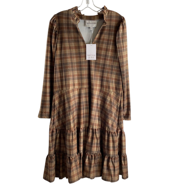 SMITH & QUINN Size MEDIUM Brown Plaid Long Sleeve Polyester Blend NWT DRESS