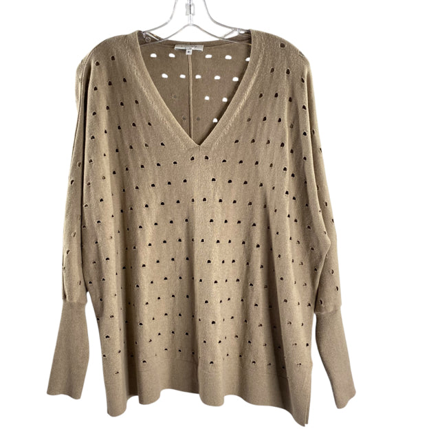 J SOCIETY Size SMALL Beige Holes Long Sleeve V-Neck Cotton Knit SWEATER