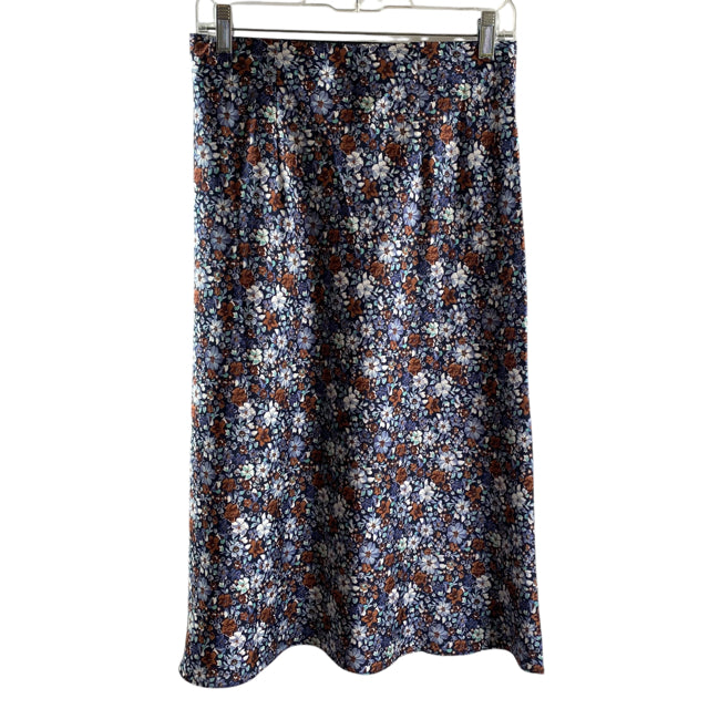 LOFT Size PETITE SMALL Blue/Brown Floral Midi Polyester SKIRT