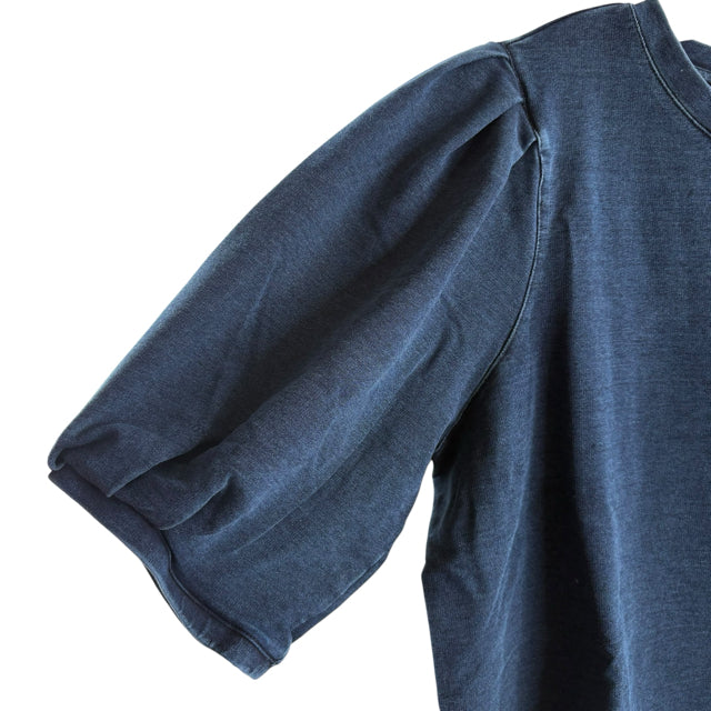 CHICOS Size CHICOS 3 Blue Puff Sleeves Short Sleeve Cotton Blend NWT TOP