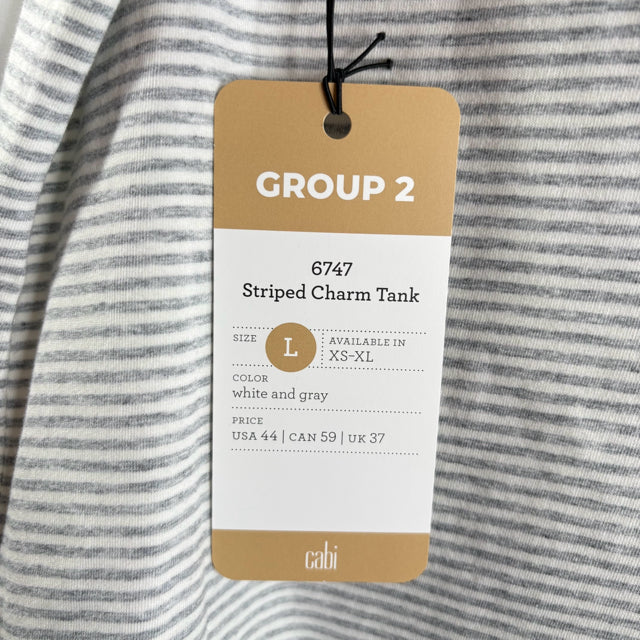 CABI Size LARGE Gray/White Stripe Sleeveless NWT TOP