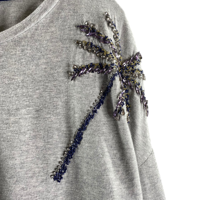 LILLY PULITZER Size LARGE Gray Embellished Long Sleeve Cotton NWT TOP
