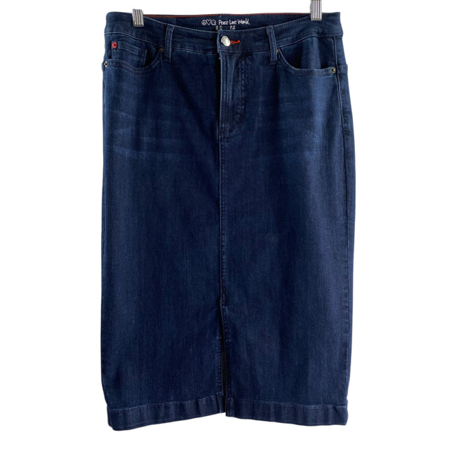 PEACE LOVE WORLD Size 2 PETITE Dark Blue Midi Denim SKIRT