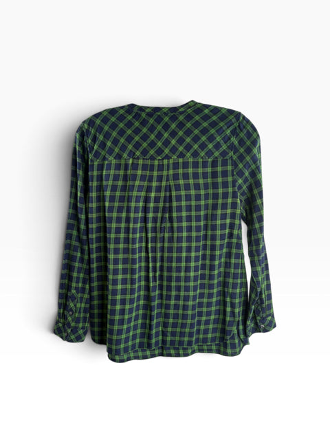 TALBOTS Size LARGE Navy/Green Plaid Long Sleeve Tunic TOP