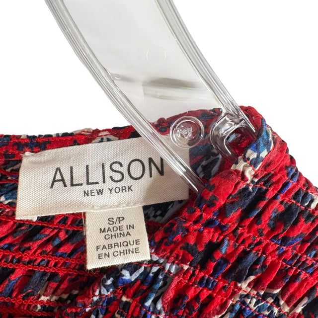 ALLISON Size SMALL Red/Blue Print Long Sleeve Polyester DRESS