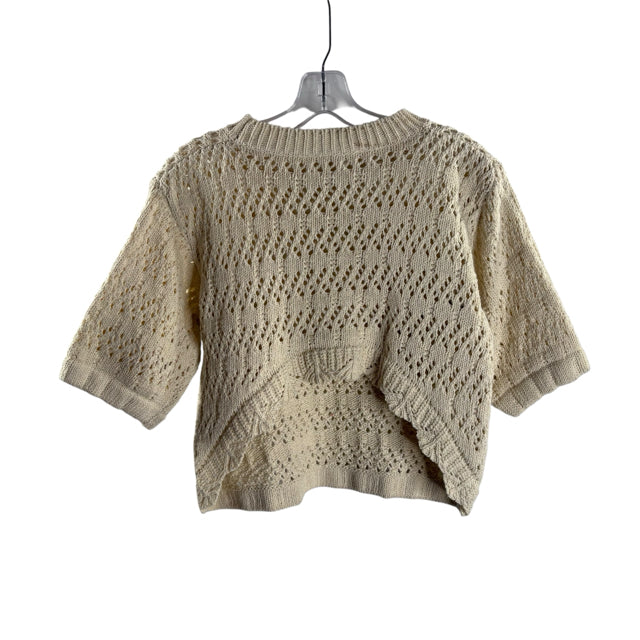 EN CREME Size LARGE Cream Pointelle Short Sleeve Crop SWEATER