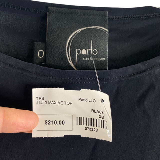 PORTO Size X-SMALL Black 3/4 Sleeve Polyamide Blend NWT TOP
