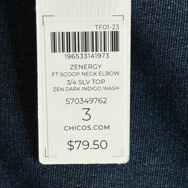 CHICOS Size CHICOS 3 Blue Puff Sleeves Short Sleeve Cotton Blend NWT TOP