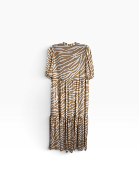 ANN TAYLOR Size MEDIUM White/Tan Zebra Short Sleeve DRESS
