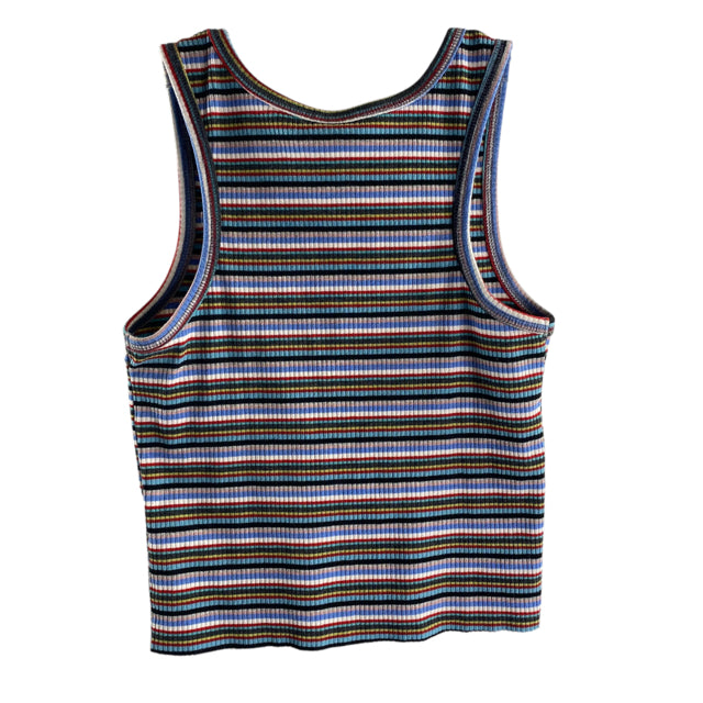 URBAN OUTFITTERS Size MEDIUM Blue/Multi Stripe Sleeveless Crop Cotton Blend TOP