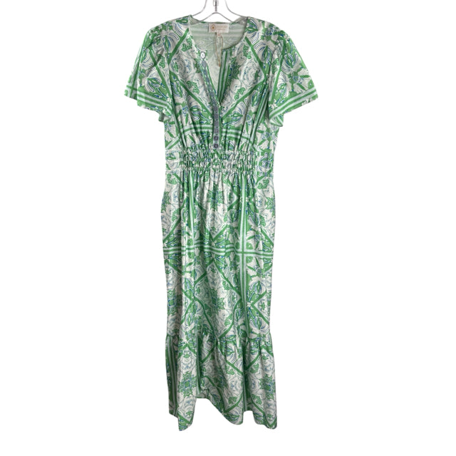 SHERIDAN FRENCH Size MED Green/White Print SS DRESS