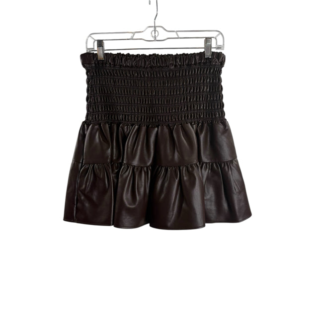 CARTOLINA NANTUCKET Size MEDIUM Chocolate Brown Ruched Mini Faux Leather SKIRT