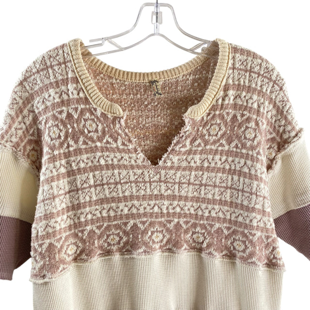 INTIMATELY FREE PEOPLE Size SMALL White/Pink Knit Details Short Sleeve DRESS