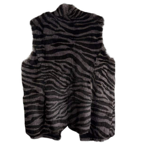 LAFAYETTE 148 Size 2X Gray/Black Zebra Open Front Rabbit Fur VEST