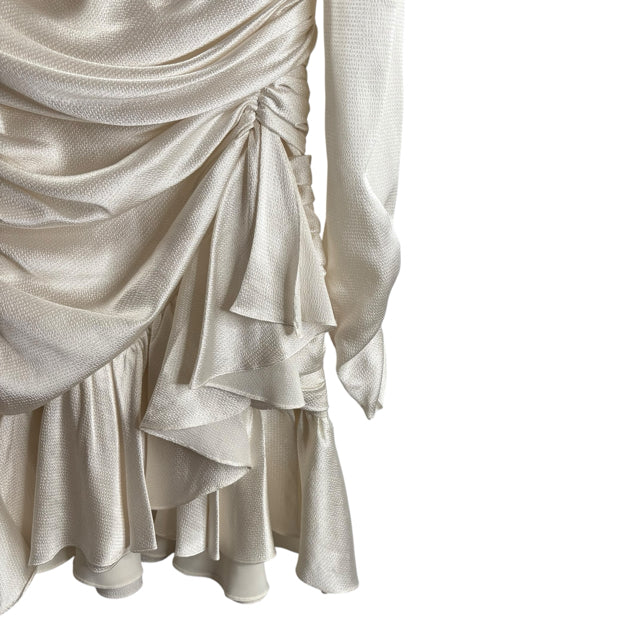 ML MONIQUE LLUILLIER Size 6 Cream Ruched Long Sleeve Polyester NWT DRESS
