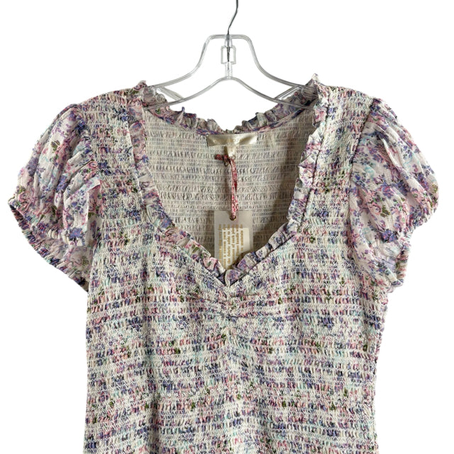 LOVESHACKFANCY Size MEDIUM Lavender/Multi Floral Short Sleeve NWT DRESS