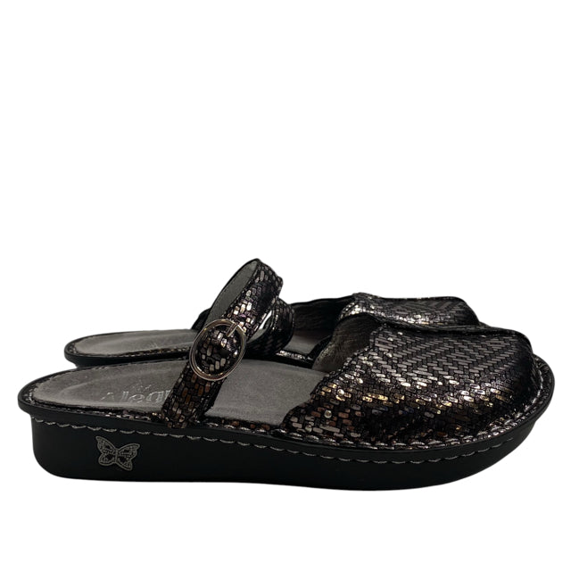 ALEGRIA Size 37 Black/Silver Mule Metallic Leather NWOT SHOE