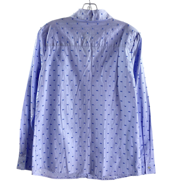 J MCLAUGHLIN Size SMALL Blue Flocked Long Sleeve Button Front NWT BLOUSE