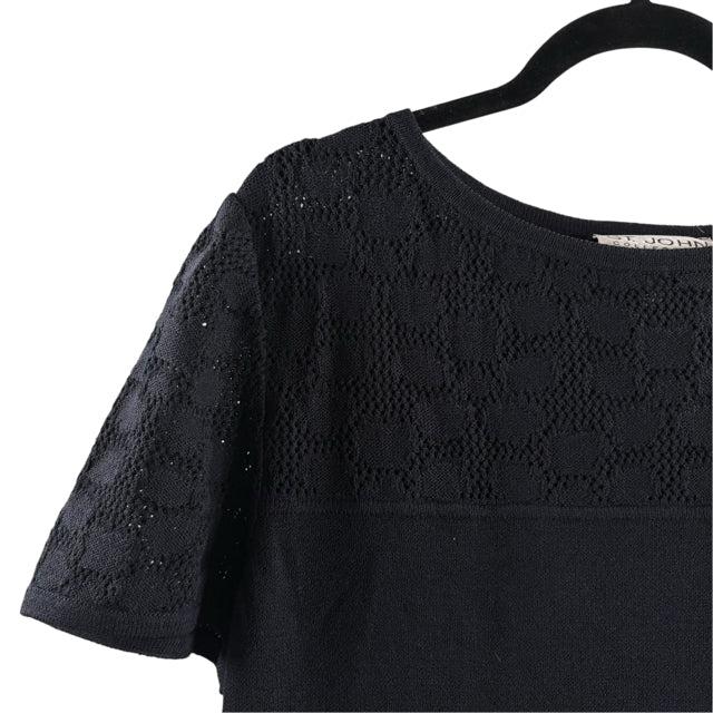 ST JOHN Size 16 Black Short Sleeve Santana Knit DRESS