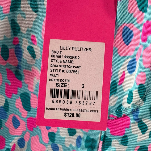 LILLY PULITZER Size 2 Blue/Pink Print Cotton NWT PANTS