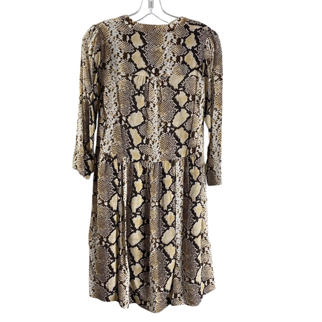 MAEVE Size X-SMALL Cream/Brown Snake Look 3/4 Sleeve Viscose DRESS