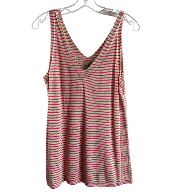 NIC & ZOE Size MEDIUM Pink/Tan Stripe Long Sleeve Tank Linen Blend 2PC SWEATER
